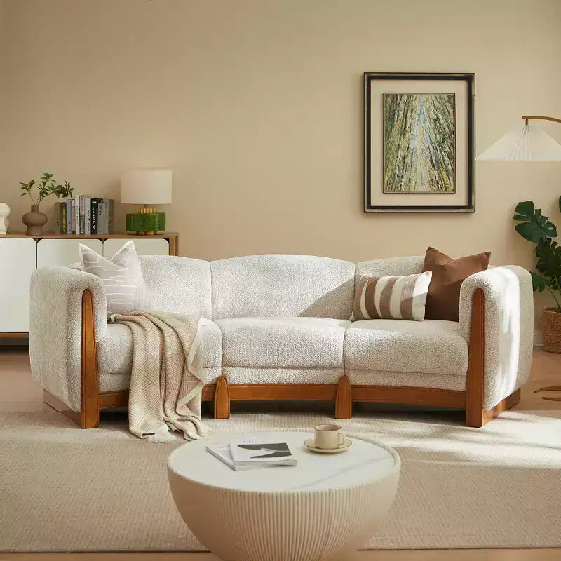 Christopher Knight Home Solara 106.5 Modern Curved Boucle Upholstered Sofa with Solid Wood Frame