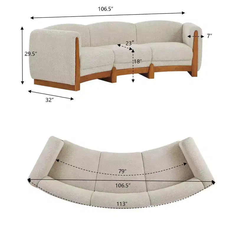 Sofá Moderno Curvo Tapizado en Bouclé de 106.5 Pulgadas