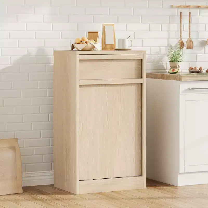 Meuble Poubelle Inclinable, Meuble Poubelle Chêne Naturel avec Rangement 38 Litres & 1 Tiroir, Meuble Poubelle Caché/Panier à Linge