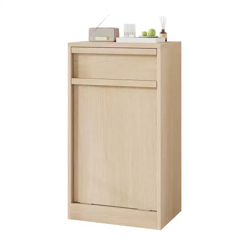 Meuble Poubelle Inclinable, Meuble Poubelle Chêne Naturel avec Rangement 38 Litres & 1 Tiroir, Meuble Poubelle Caché/Panier à Linge