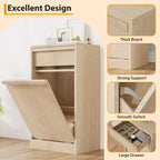 Meuble Poubelle Inclinable, Meuble Poubelle Chêne Naturel avec Rangement 38 Litres & 1 Tiroir, Meuble Poubelle Caché/Panier à Linge