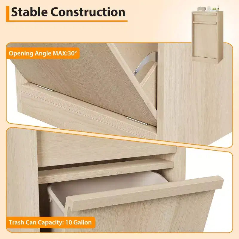 Meuble Poubelle Inclinable, Meuble Poubelle Chêne Naturel avec Rangement 38 Litres & 1 Tiroir, Meuble Poubelle Caché/Panier à Linge