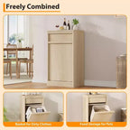 Meuble Poubelle Inclinable, Meuble Poubelle Chêne Naturel avec Rangement 38 Litres & 1 Tiroir, Meuble Poubelle Caché/Panier à Linge