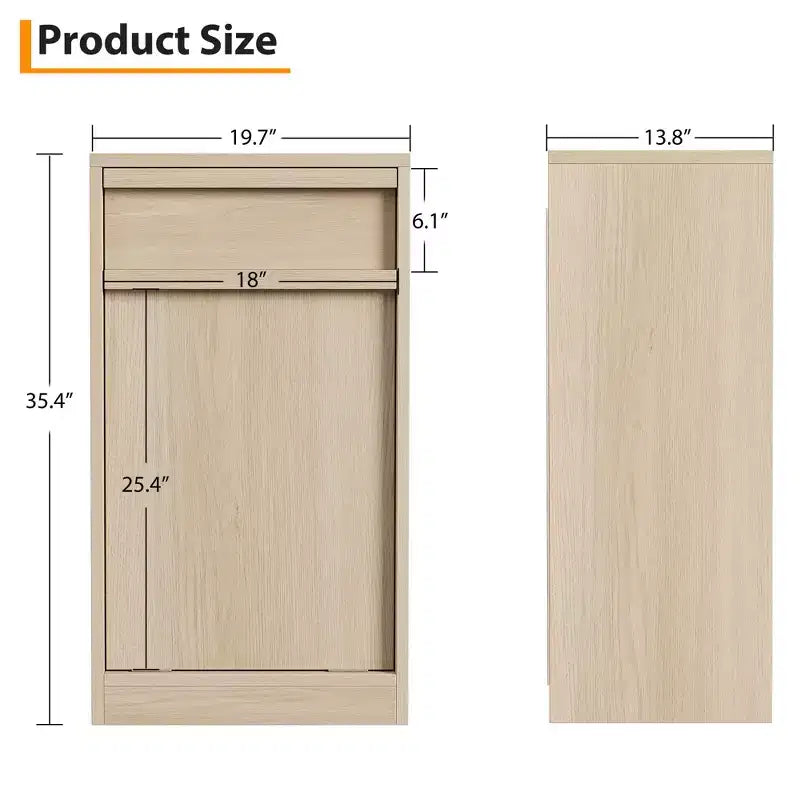 Meuble Poubelle Inclinable, Meuble Poubelle Chêne Naturel avec Rangement 38 Litres & 1 Tiroir, Meuble Poubelle Caché/Panier à Linge
