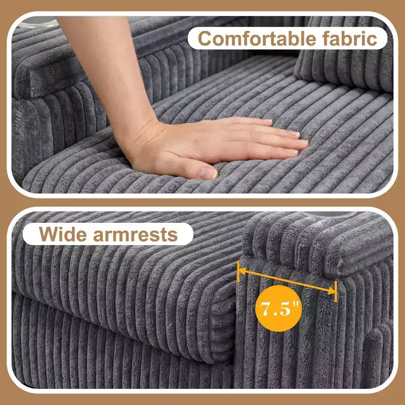 Canapé de rangement 91 pouces pour deux – Velours côtelé moelleux avec port USB et porte-gobelets