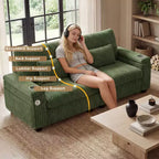 Canapé de rangement 91 pouces pour deux – Velours côtelé moelleux avec port USB et porte-gobelets