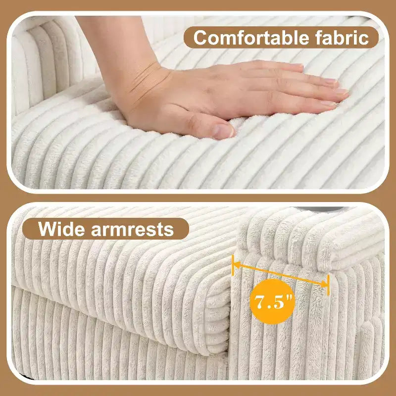Canapé de rangement 91 pouces pour deux – Velours côtelé moelleux avec port USB et porte-gobelets