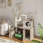 Meuble Cache-Litière pour Chat, Arbre à Chat Multi-Niveaux avec Poteaux à Griffer, Condo pour Chat avec Hamac et Panier, Meuble pour Chat d'Intérieur avec Bac à Litière Caché