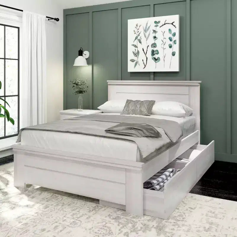 Base de cama de madera maciza con cabecero – Tamaño matrimonial