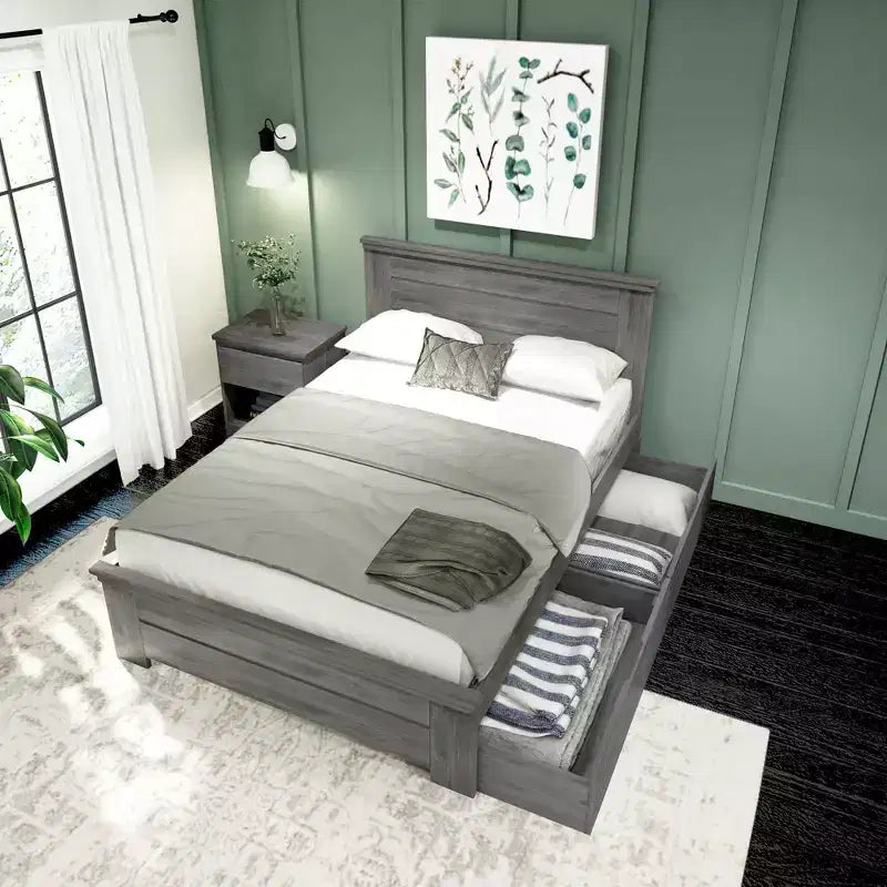 Base de cama de madera maciza con cabecero – Tamaño matrimonial