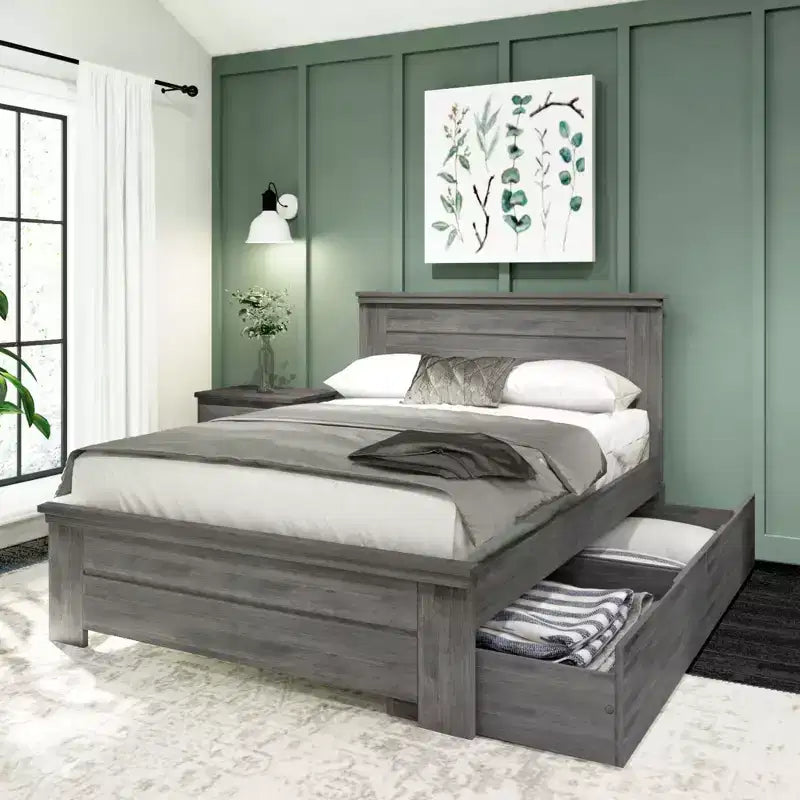 Base de cama de madera maciza con cabecero – Tamaño matrimonial