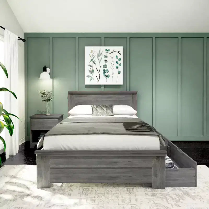 Base de cama de madera maciza con cabecero – Tamaño matrimonial